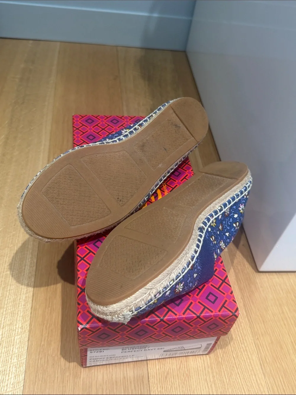 Tory Burch Blue Floral Embroidered Espadrilles